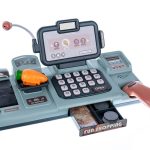 Interaktív, érintőképernyős játék pénztárgép mérleggel és kiegészítőkkel – kék, barna (BB11404) (6)