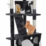 Fekete macska mászóka kaparófával, kuckókkal, és játék egerekkel – 170cm (BB2780) (6)