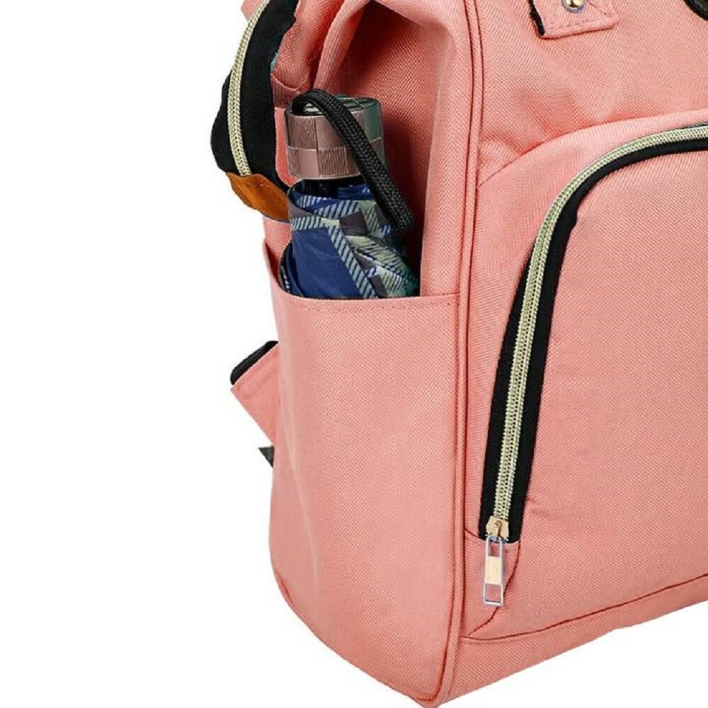Babakocsihoz rögzíthető – többfunkciós, vízálló – pelenkázó hátizsák sok zsebbel – rózsaszín, 50 x 30 cm (BB-8911) (10)