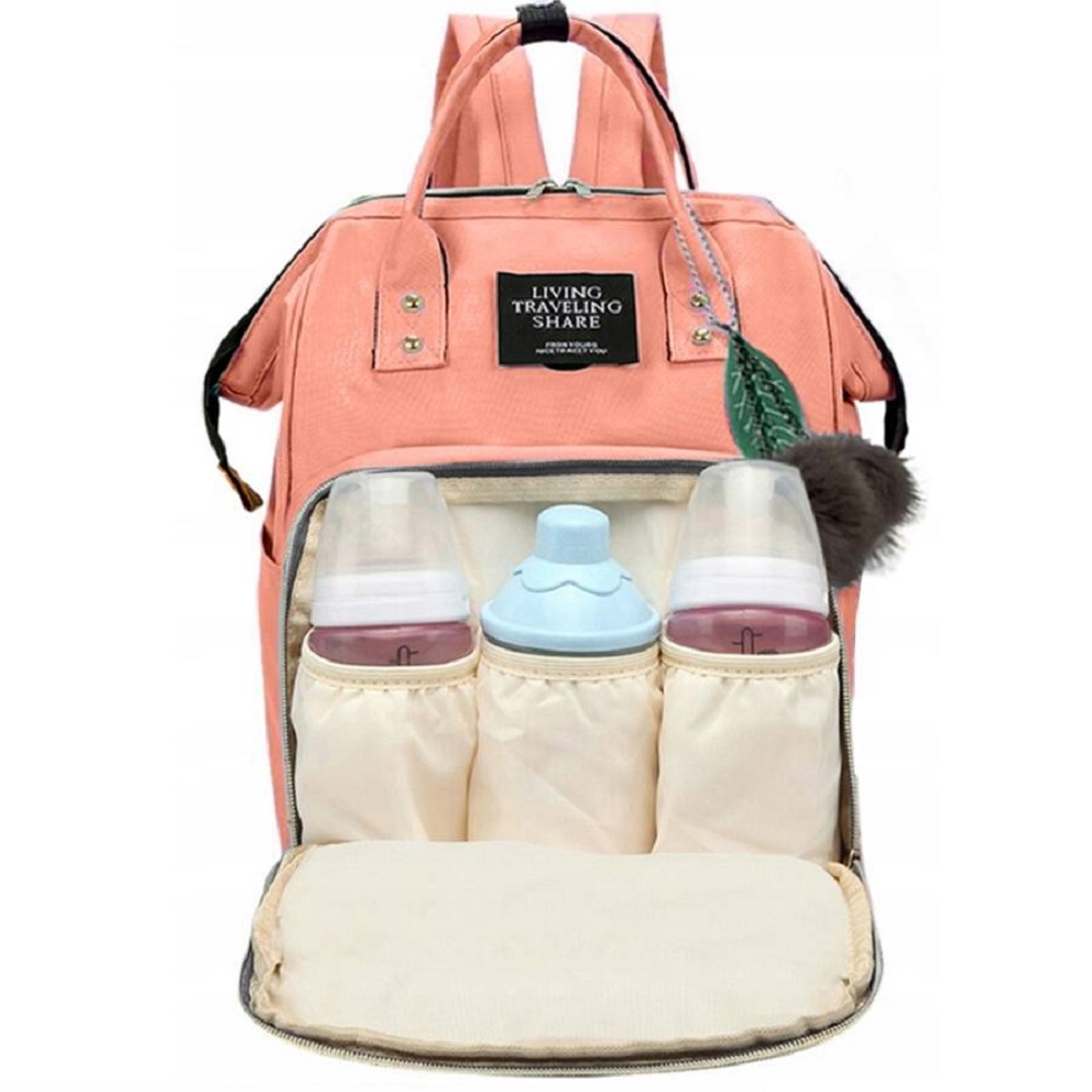 Babakocsihoz rögzíthető – többfunkciós, vízálló – pelenkázó hátizsák sok zsebbel – rózsaszín, 50 x 30 cm (BB-8911) (5)