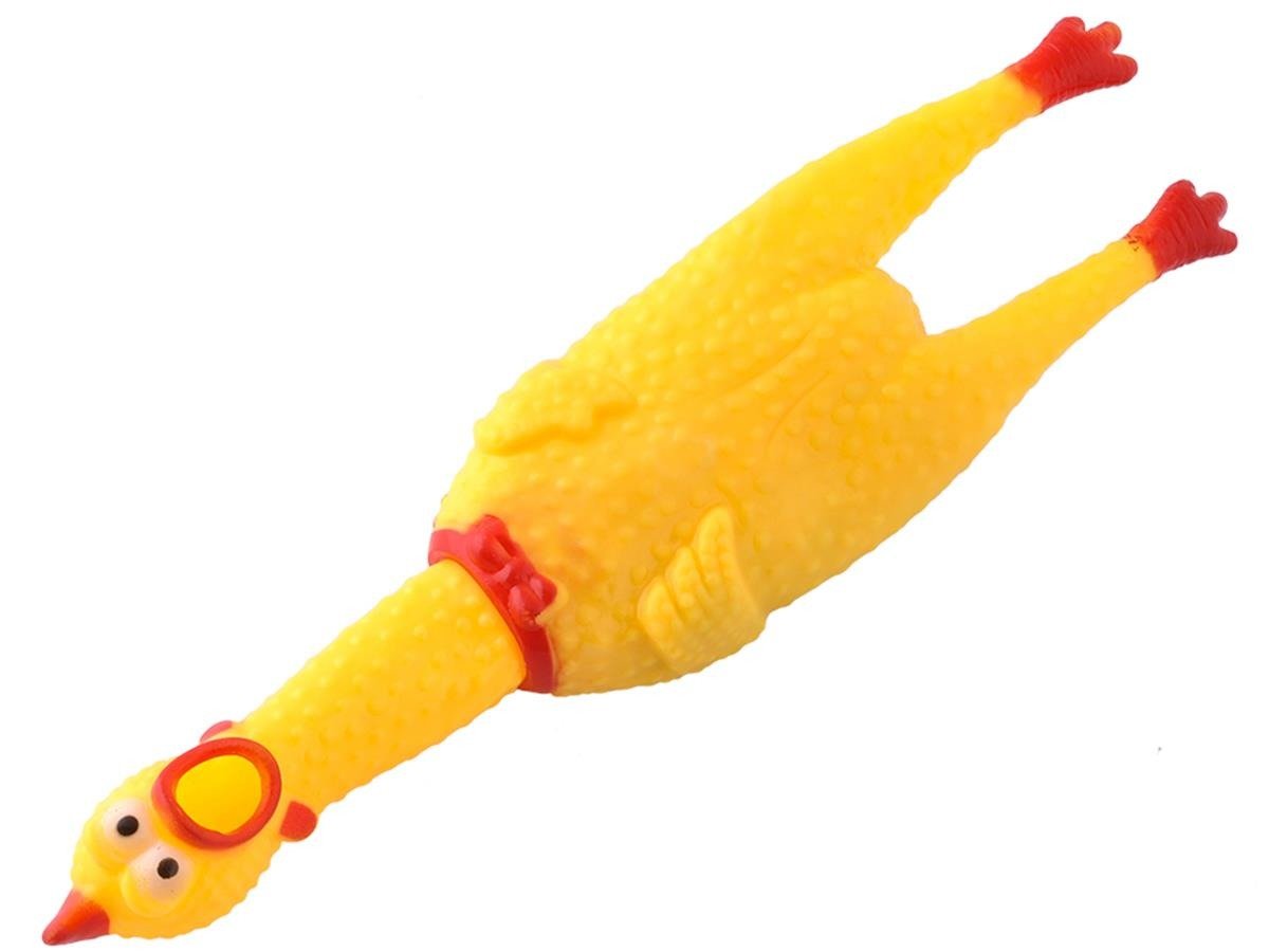 Sípoló gumi játékcsirke kutyáknak – 30cm x 8cm x 4cm, sárga színben (BB-5191) (4)