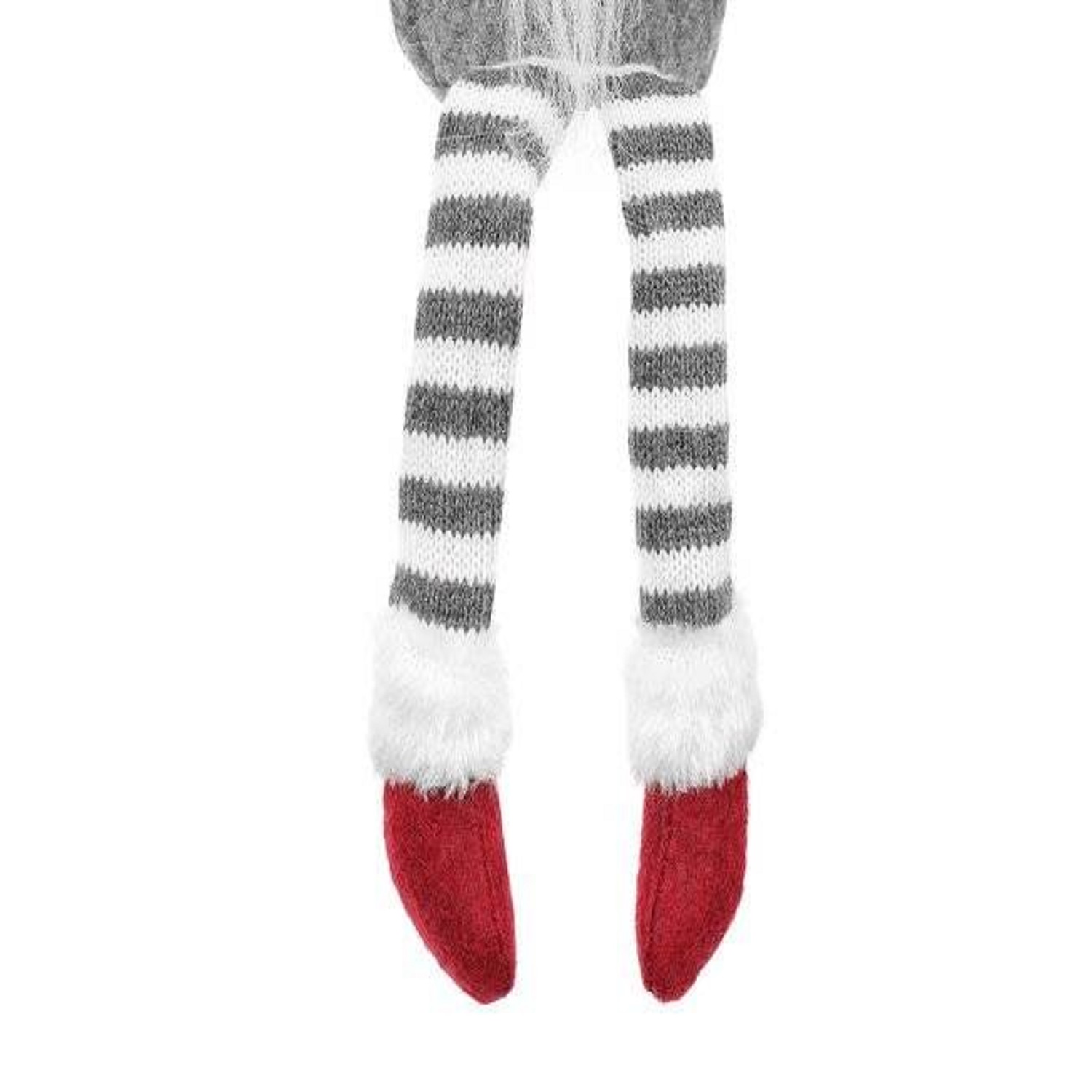 Skandináv manó textilből – karácsonyi dekoráció szürke ruhában, piros zoknikkal – 50 x 14 cm (BB-11426) (8)