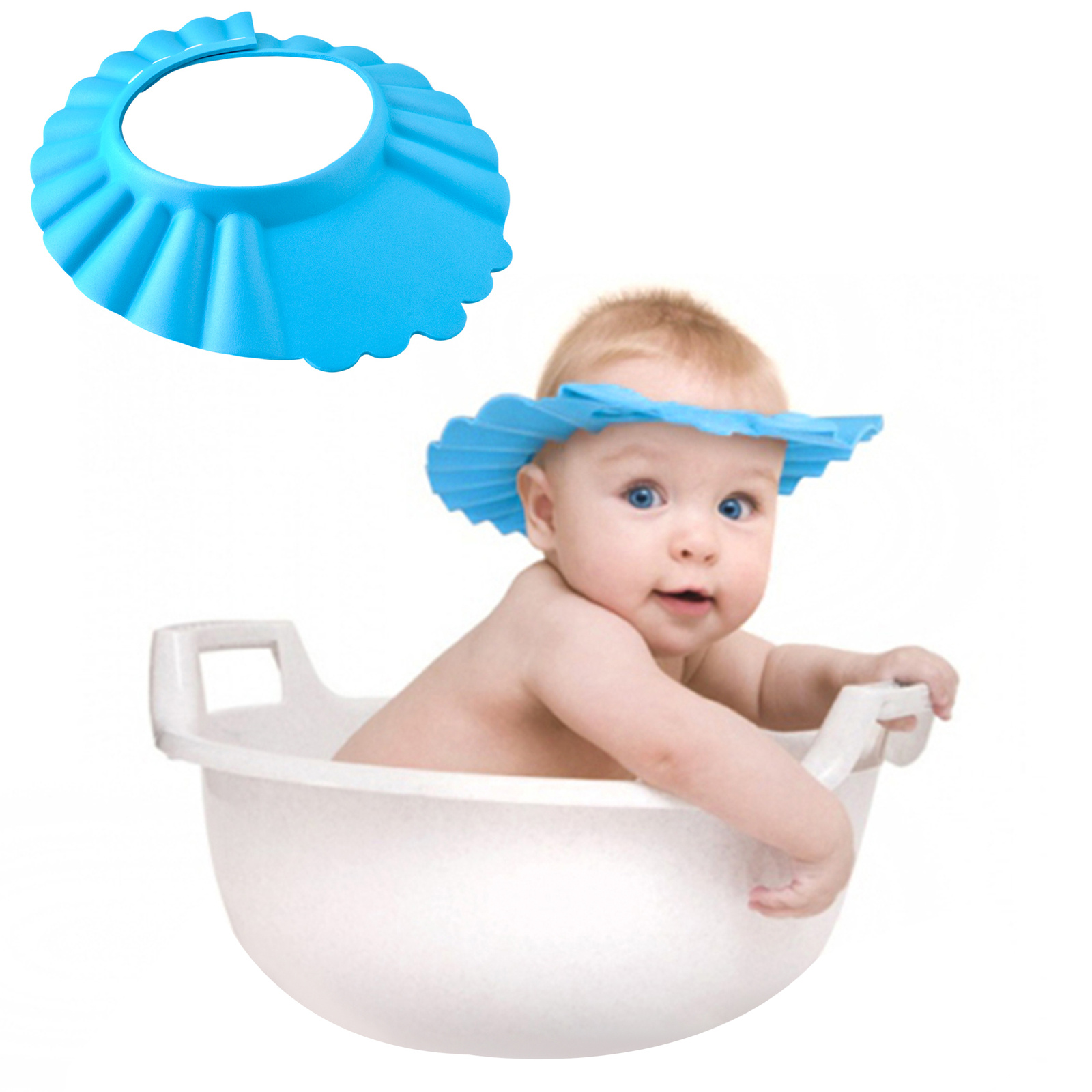 Vízálló és állítható zuhanysapka kisgyermekeknek hajmosáshoz- kék színű (BB-1842) (7)