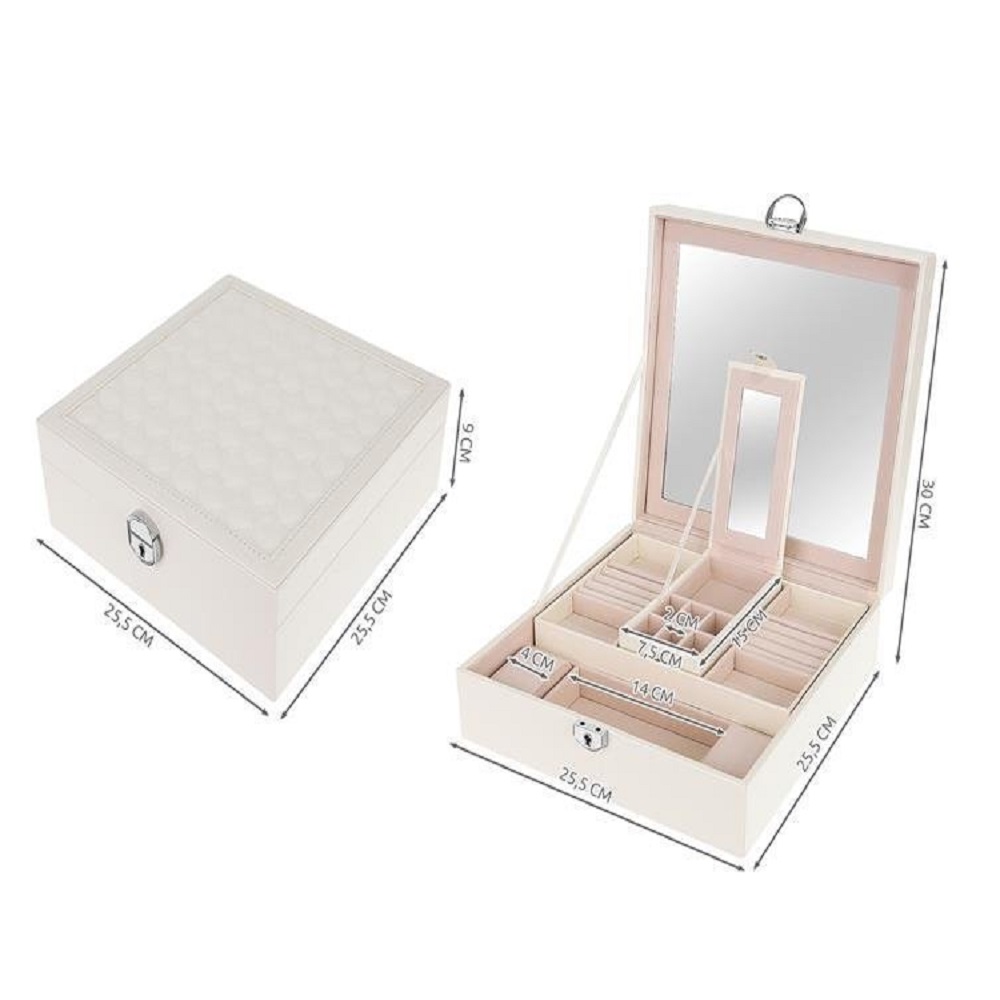 Elegáns, zárható ékszertartó doboz, ékszerrendező – 13 különböző rekesszel, fehér (BB-8895) (5)