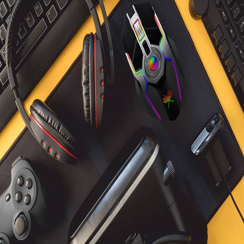 gamer workspace concept, top view a gaming gear, mouse, mouse ma