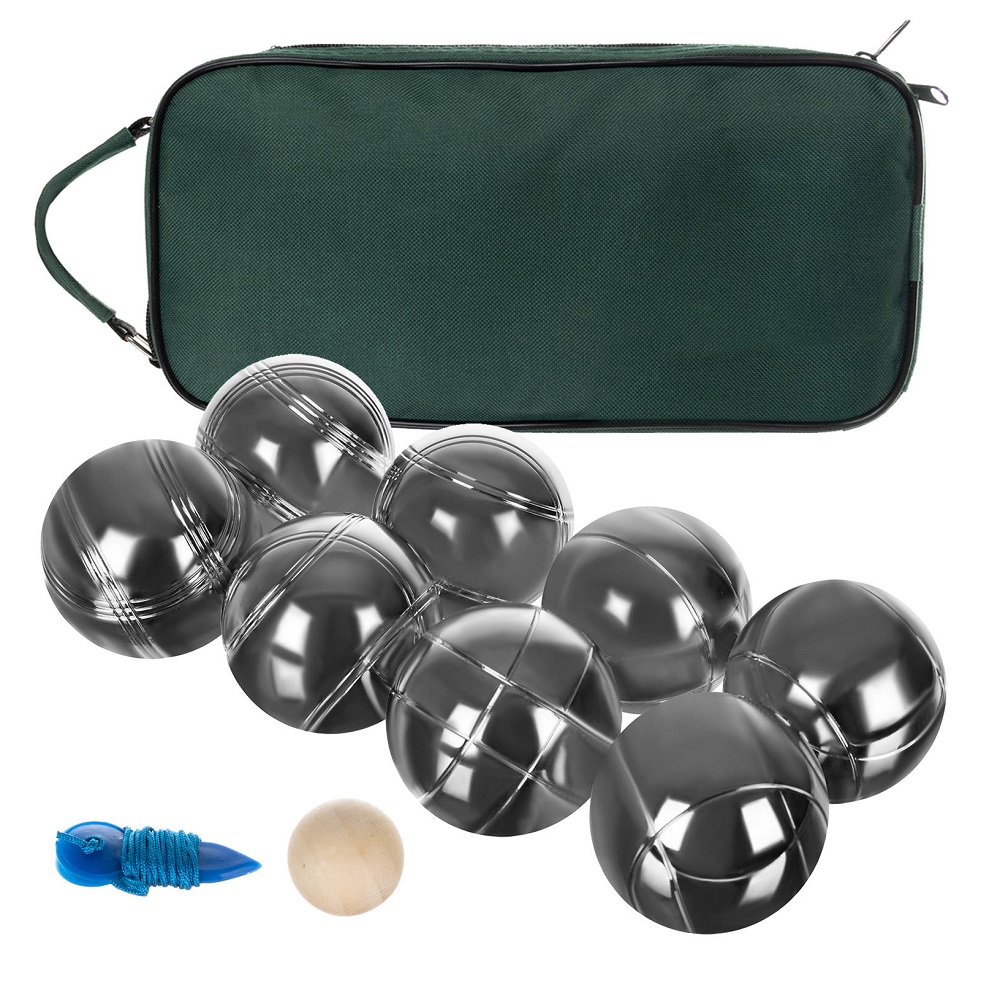 Petanque készlet 8 db ezüst golyóval, praktikus hordozható táskában - ügyességi és szabadtéri játék (BB-0725)