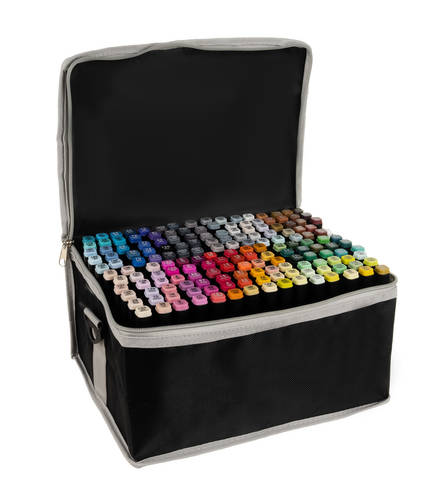 168 darabos kétoldalú, színes filctoll készlet praktikus hordozó táskában – 2 különböző vastagságú hegy (BB-16869) (8)