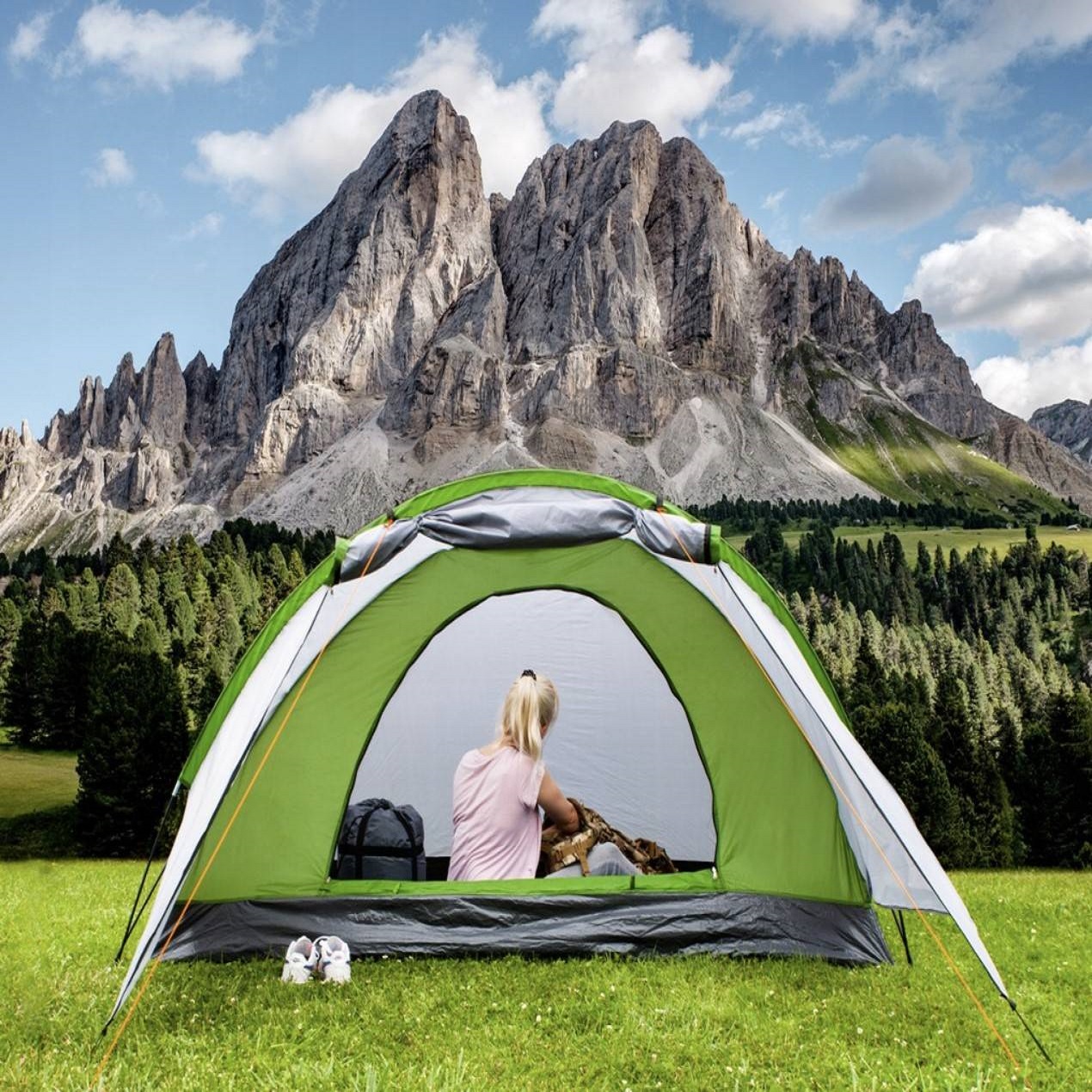 4 személyes tágas, vízálló kemping turista sátor – előtetővel, szúnyoghálóval és szellőzőrendszerrel (BB-10119) (1)