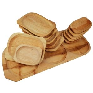 13 részes fatányér készlet - fából készült kínáló szett - 1 db 60 x 20 cm-es tál és 12 db tányér (BBE) (BBA) - Image 4