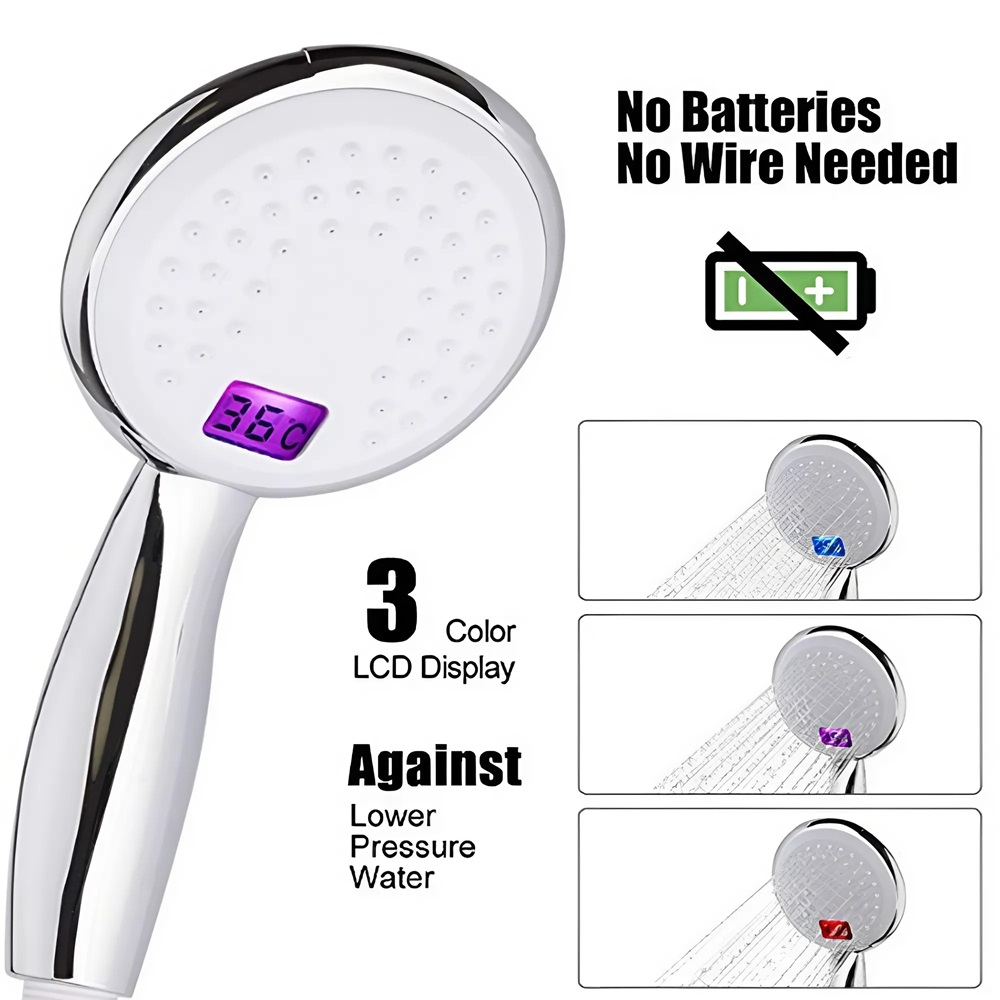 LCD kijelzős víztakarékos zuhanyfej beépített hőmérővel – Intelligens vízkezelés és pontos hőmérséklet-ellenőrzés (BBV) 7