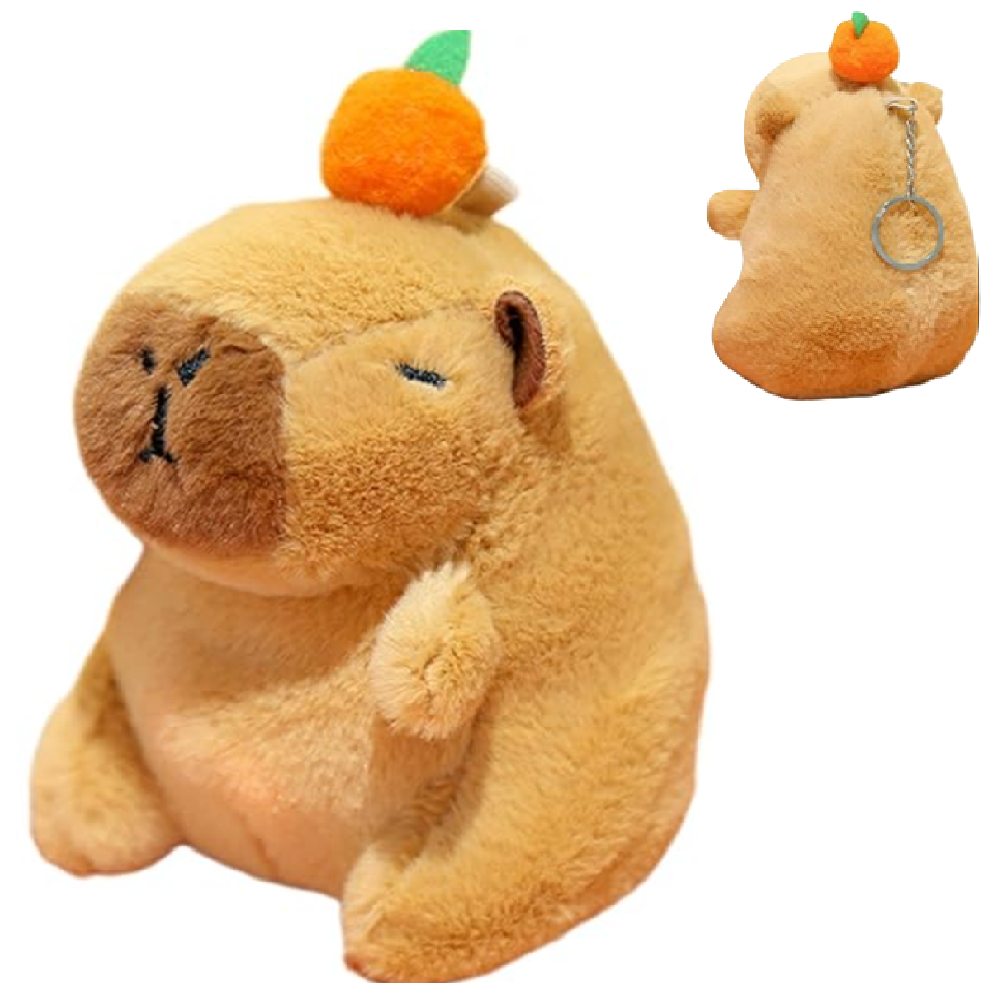 Capybara plüss kulcstartó sárgarépával– 12 cm-es aranyos állatfigura táskadísz és kulcstartó egyben (BBJ)9
