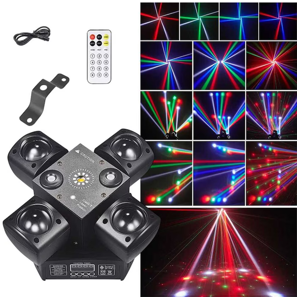 4 karos lézer-LED diszkófény mozgófejes effektekkel – stroboszkóp ...
