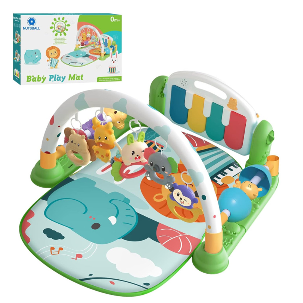 Piano Fitness baba játszószőnyeg – állatos csörgőkkel, hang-, és fényhatásokkal, altatózenével – Zöld (BBJ)