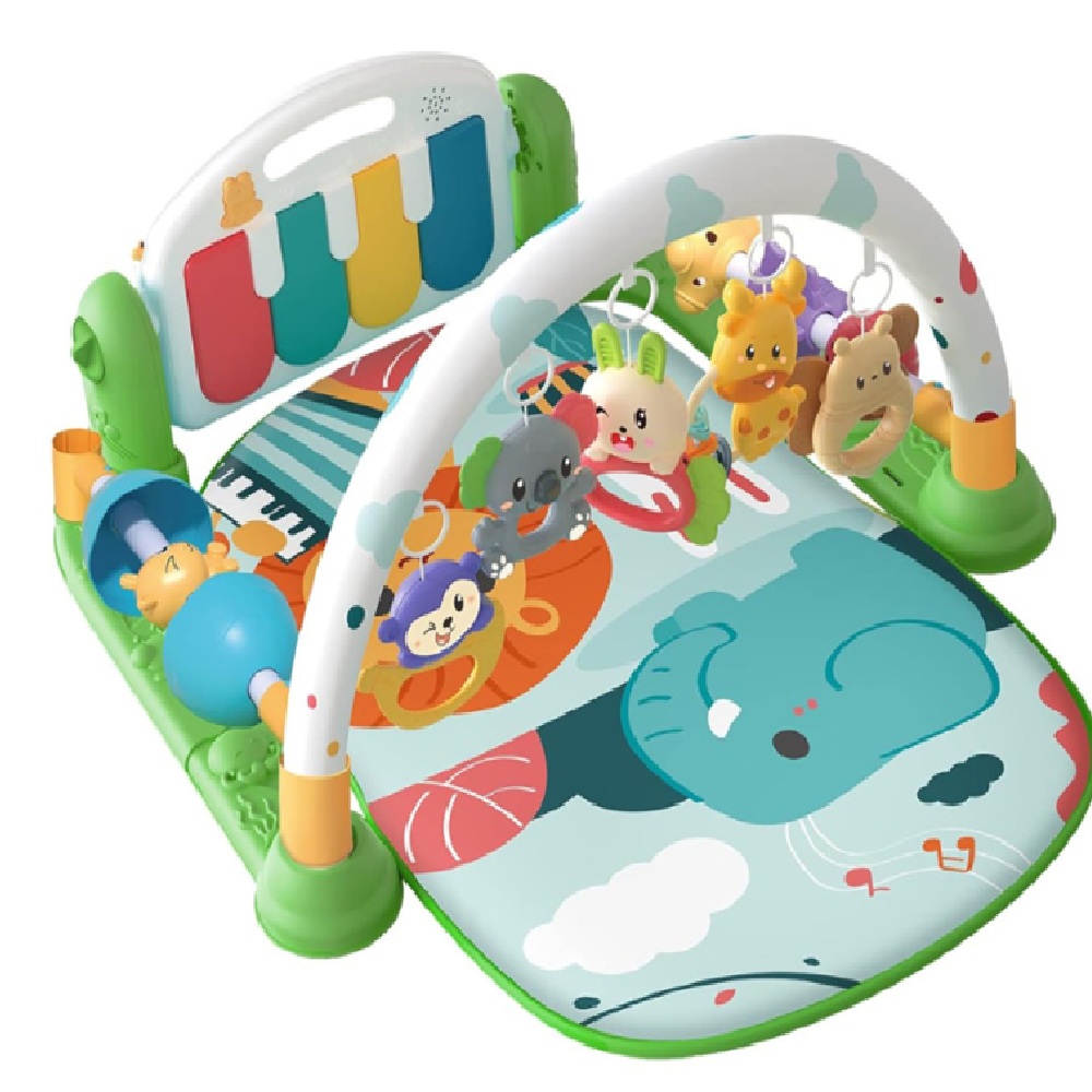 Piano Fitness baba játszószőnyeg – állatos csörgőkkel, hang-, és fényhatásokkal, altatózenével – Zöld (BBJ)2