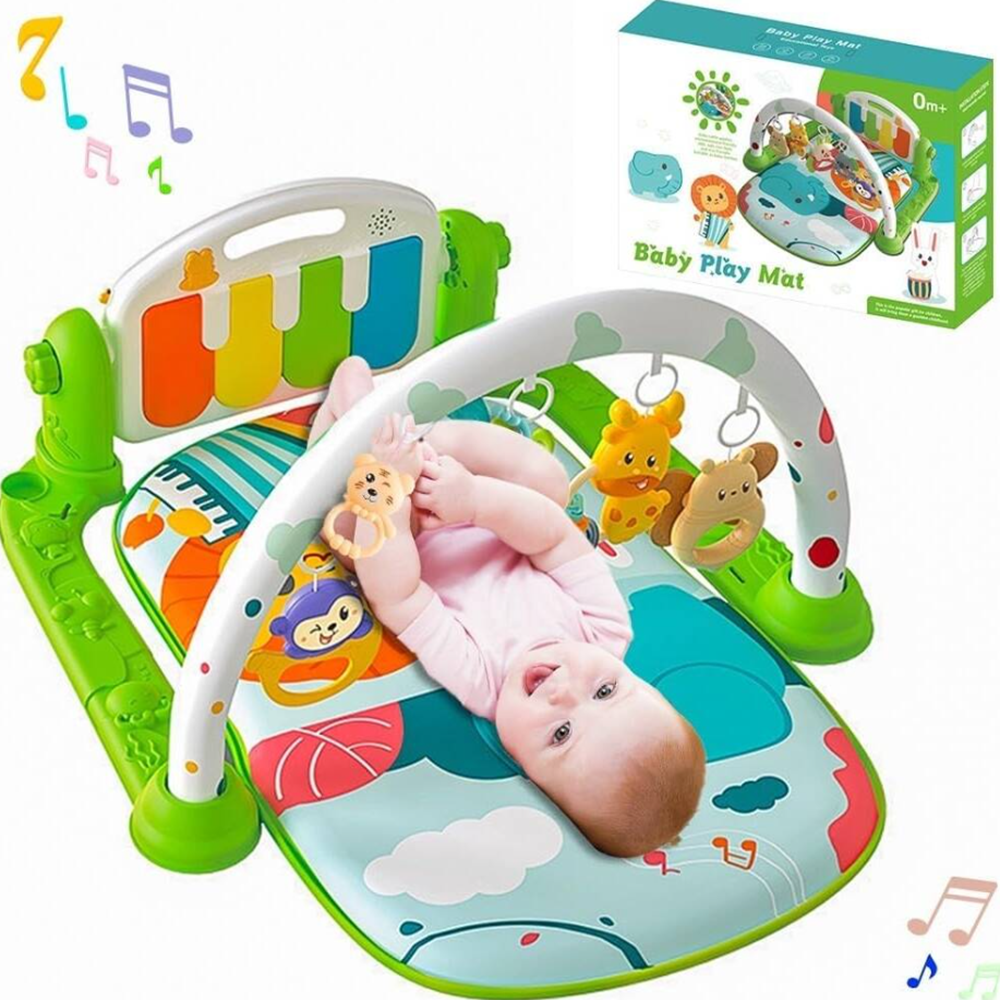 Piano Fitness baba játszószőnyeg – állatos csörgőkkel, hang-, és fényhatásokkal, altatózenével – Zöld (BBJ)4