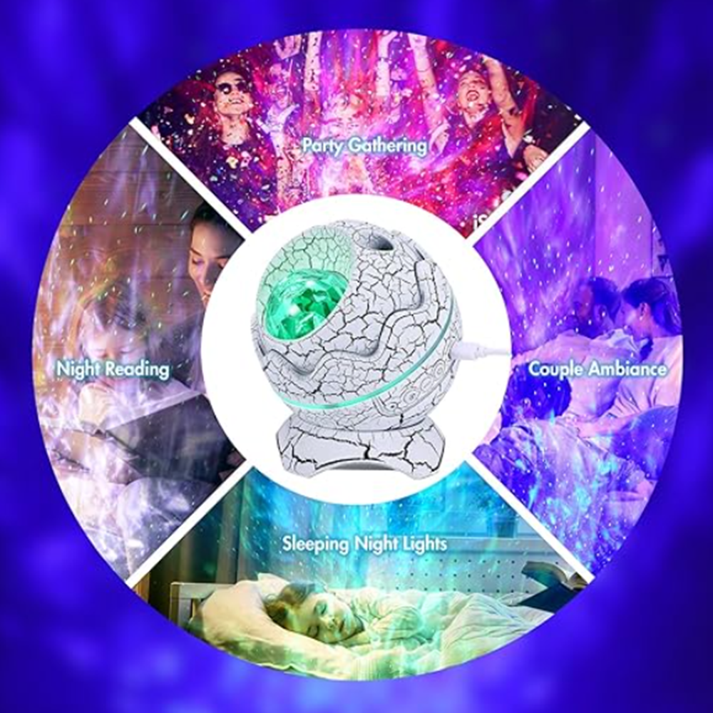 Galaxy fényprojektor bluetooth hangszóróval és fehér zajjal – LED csillag aurora dinoszaurusz tojás éjszakai fény gyerekszobába 2
