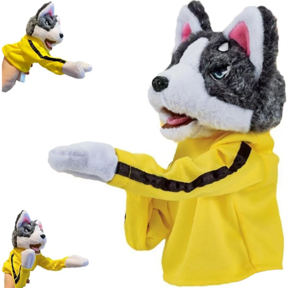 Interaktív kung fu husky plüss kesztyűbáb – hangot adó bokszoló kutya kézi báb gyerekjátéknak (BBJ) 1