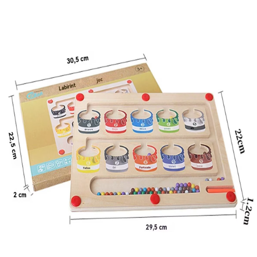 Mágneses szám- és színlabirintus fa készségfejlesztő játék – színrendező tábla 10 színes mágnesgolyóval, 3–8 éves gyerekeknek (BBJ) 6