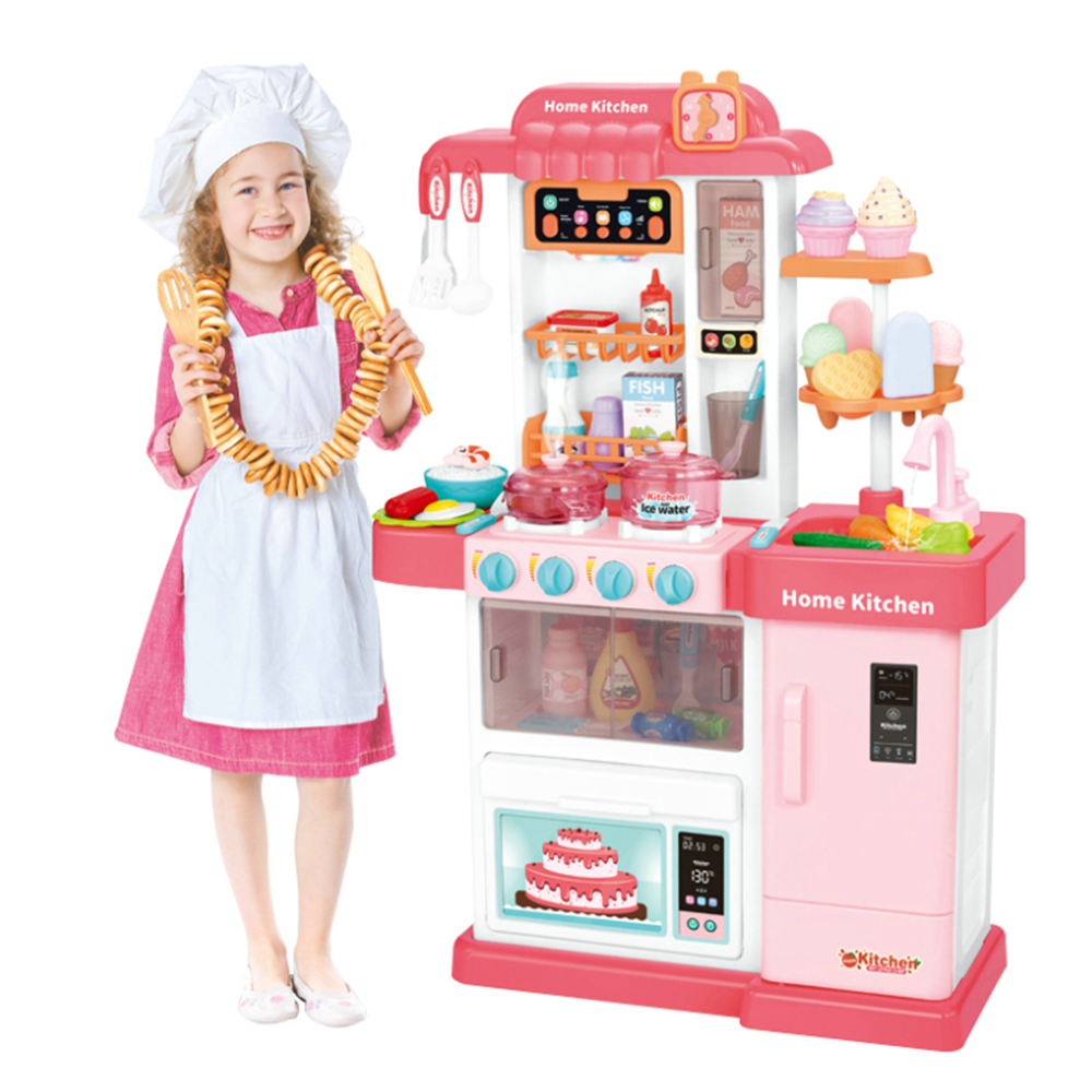 Rózsaszín, hang- és fényeffektekkel ellátott interaktív játékkonyha gyerekeknek, valósághű konyhai hangokkal és kiegészítőkkel 1 (2)