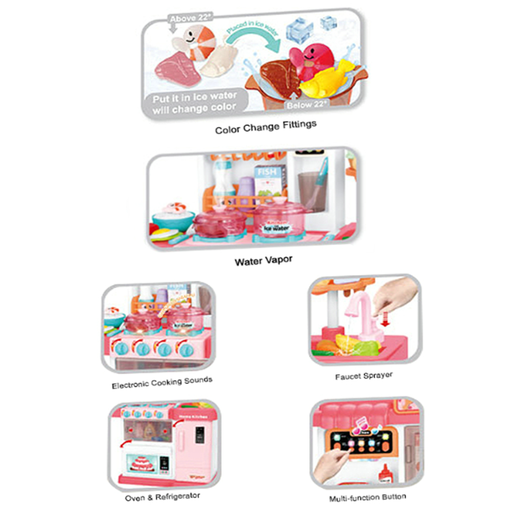 Rózsaszín, hang- és fényeffektekkel ellátott interaktív játékkonyha gyerekeknek, valósághű konyhai hangokkal és kiegészítőkkel 5