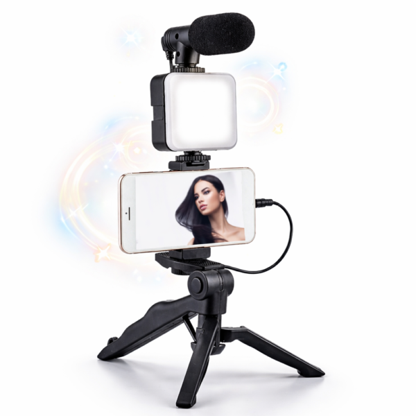 AY-49 videókészítő készlet – mobil videó és vlog készítő szett mikrofonnal, LED lámpával és állvánnyal 1