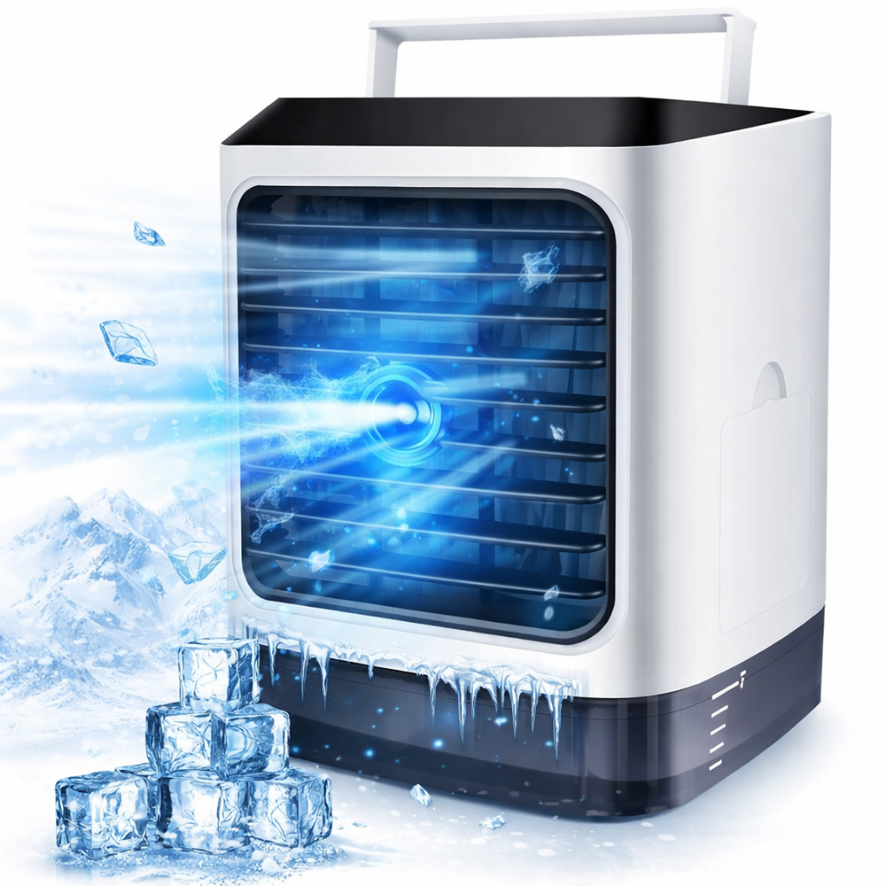 ArcticBreeze 4 az 1-ben hordozható léghűtő mini klíma – USB ventilátor és párásító 480 ml tartállyal, 3 sebesség, LED hangulatfény (BBV) 1