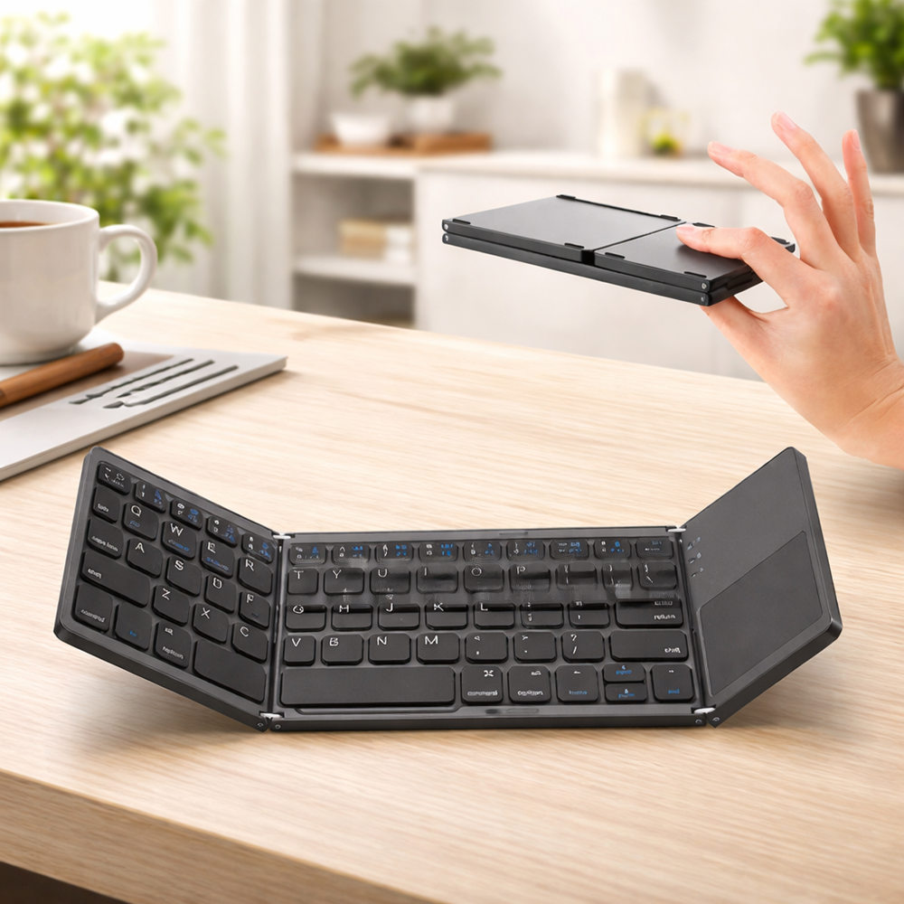 FoldKey összecsukható Bluetooth billentyűzet érintőpaddal – mini vezeték nélküli billentyűzet laptophoz, tablethez és mobilhoz (BBD) 3