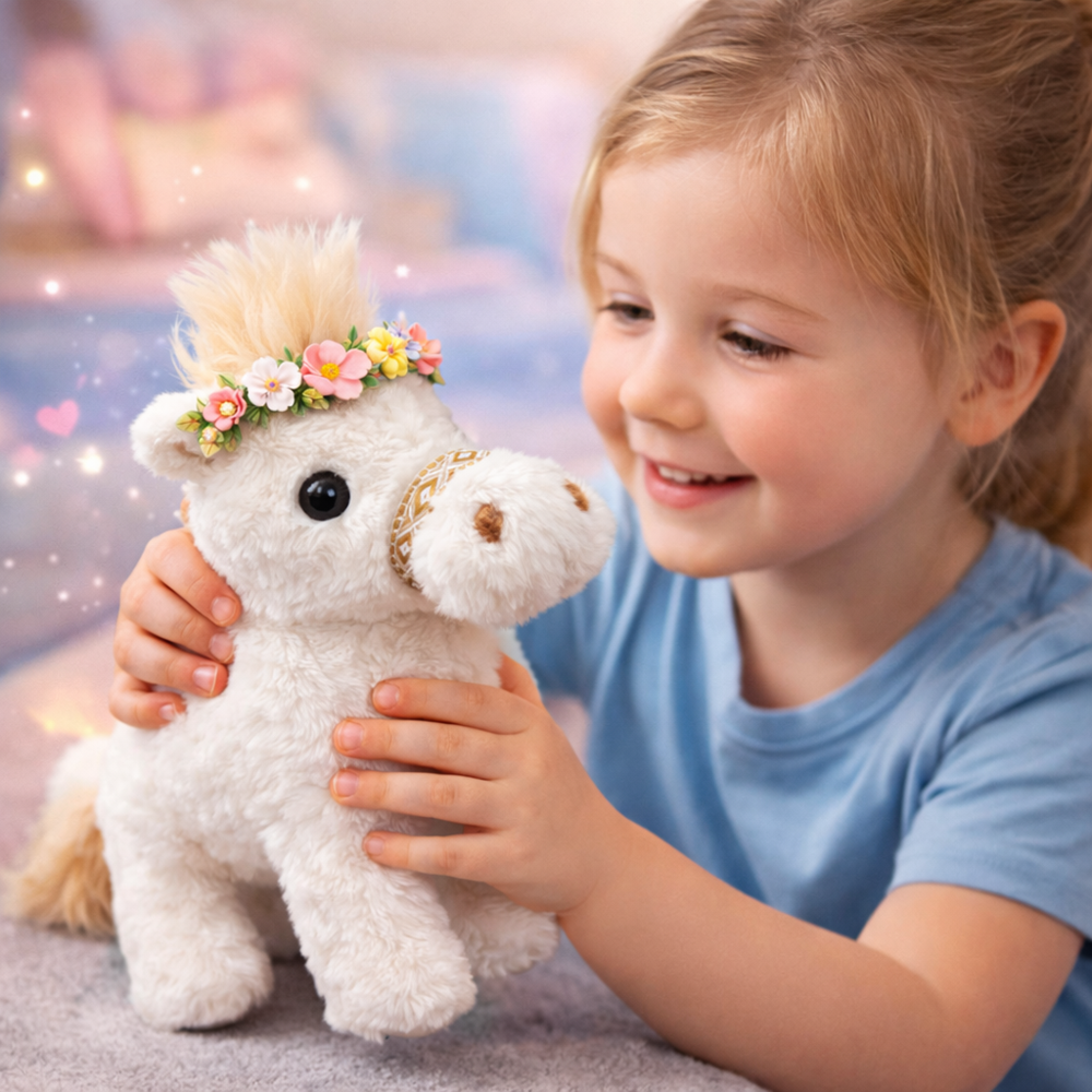PonyPal interaktív plüss póni – sétáló plüss ló csóváló farokkal, mozgó játék póni gyerekeknek 22 cm 2