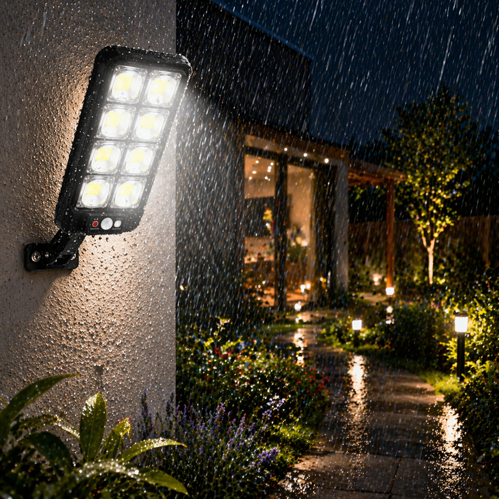 EcoLight JX-200 napelemes fali lámpa – COB LED, mozgásérzékelő, vízálló kültéri kivitel (BBD) 4