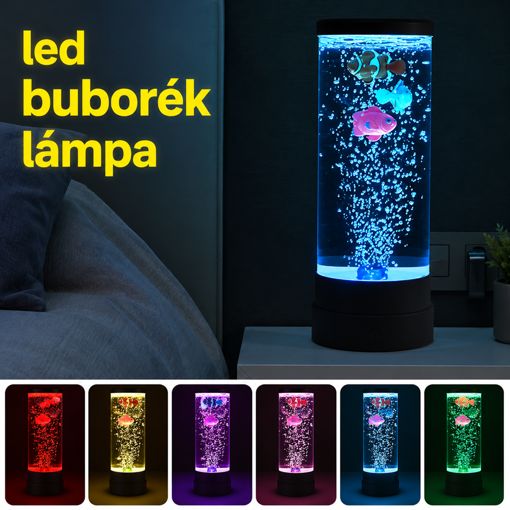 Akvárium hatású buborék lámpa trópusi halakkal – LED hangulatlámpa vízi effekt világítással (THM) 4