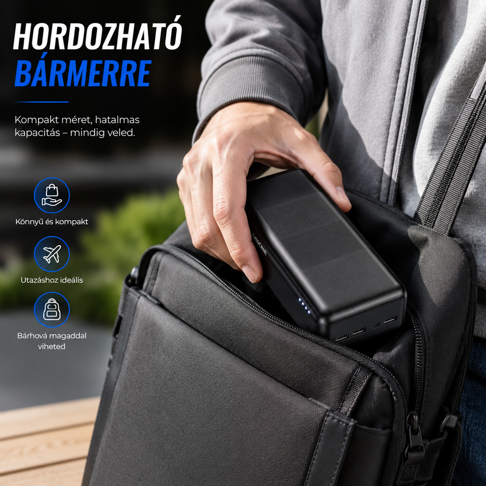 Borofone Power Bank 30000mAh – nagy kapacitású hordozható gyorstöltő fekete BJ27B (THM) 3