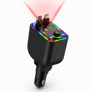 CAR-T6 5 az 1-ben 120W autós gyorstöltő és Bluetooth FM transmitter – Type-C, Lightning, USB (BBD) - Image 1