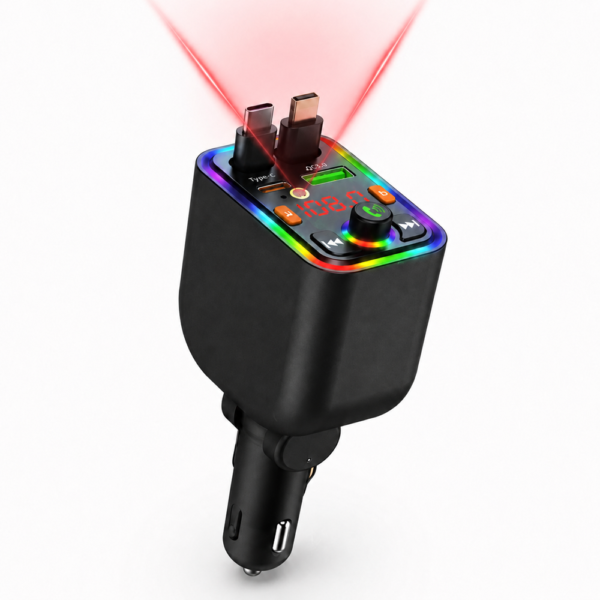 CAR-T6 5 az 1-ben 120W autós gyorstöltő és Bluetooth FM transmitter – Type-C, Lightning, USB (BBD) 1