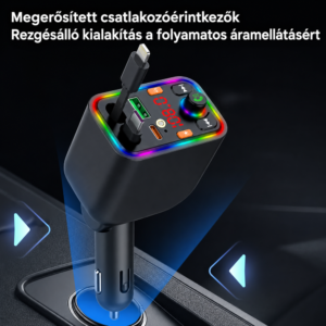 CAR-T6 5 az 1-ben 120W autós gyorstöltő és Bluetooth FM transmitter – Type-C, Lightning, USB (BBD) - Image 2