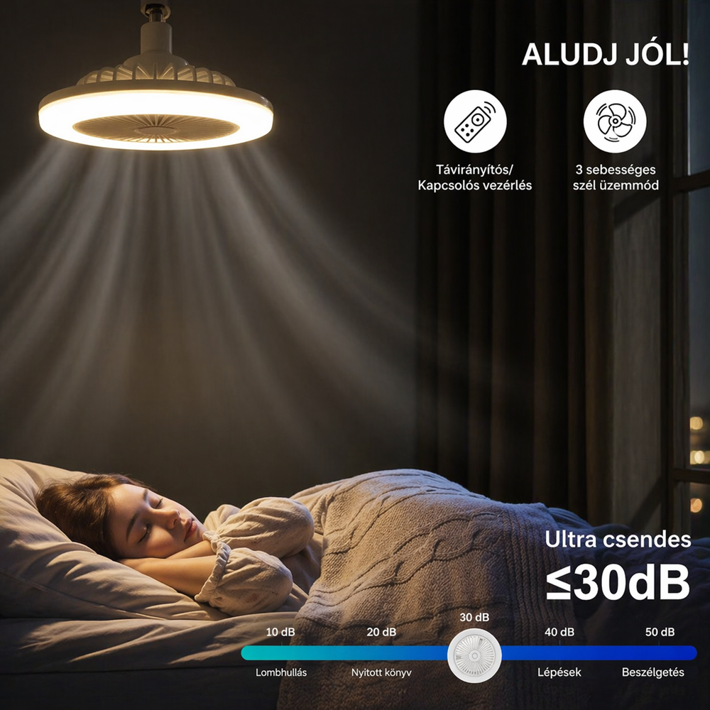 E27 LED ventilátoros lámpa távirányítóval – ultra csendes, szabályozható mennyezeti ventilátor lámpa fehér (BBD) 5