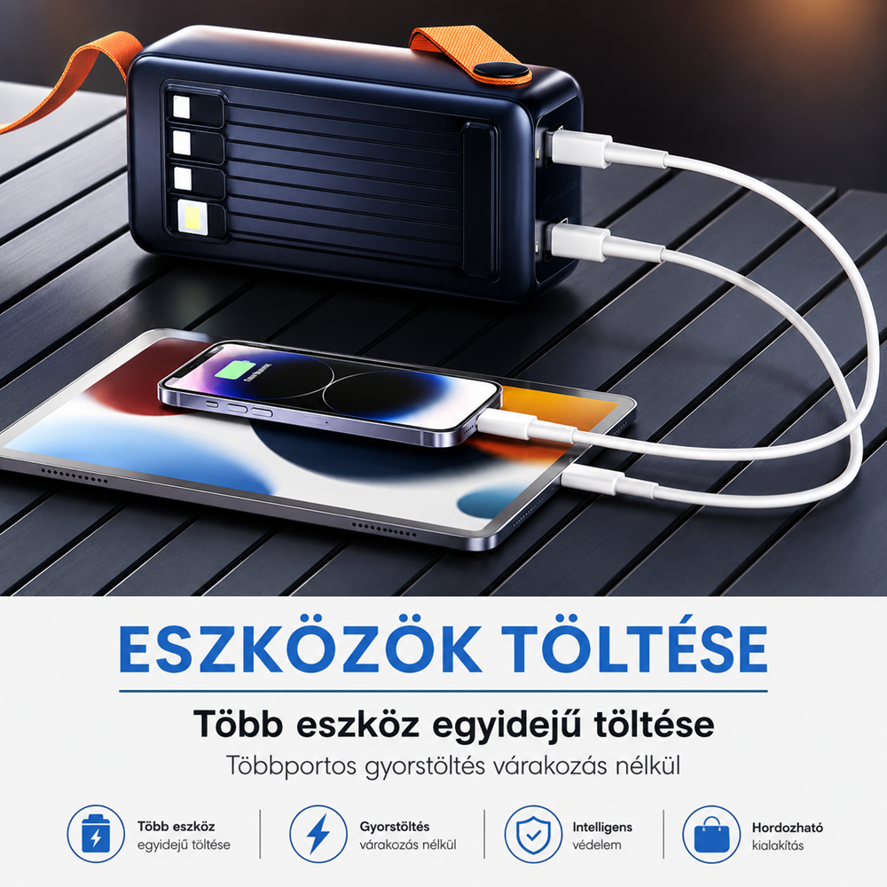 EZRA PR138 powerbank 40000mAh – nagy kapacitású hordozható gyorstöltő LED lámpával és Type-C csatlakozóval (BBTHM) 3