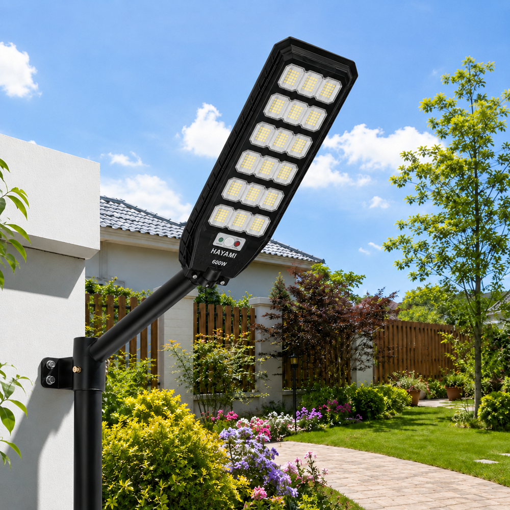 HAYAMI KL25-287 napelemes LED utcai lámpa 600W – IP65 kültéri szolár udvari világítás távirányítóval (BBD) 2