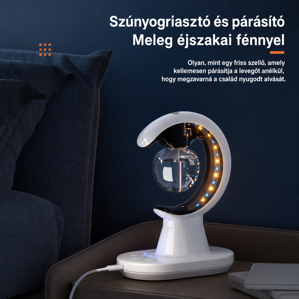 Hold alakú elektromos szúnyogirtó lámpa párásítóval és LED éjszakai fénnyel – fehér (BBM) 7