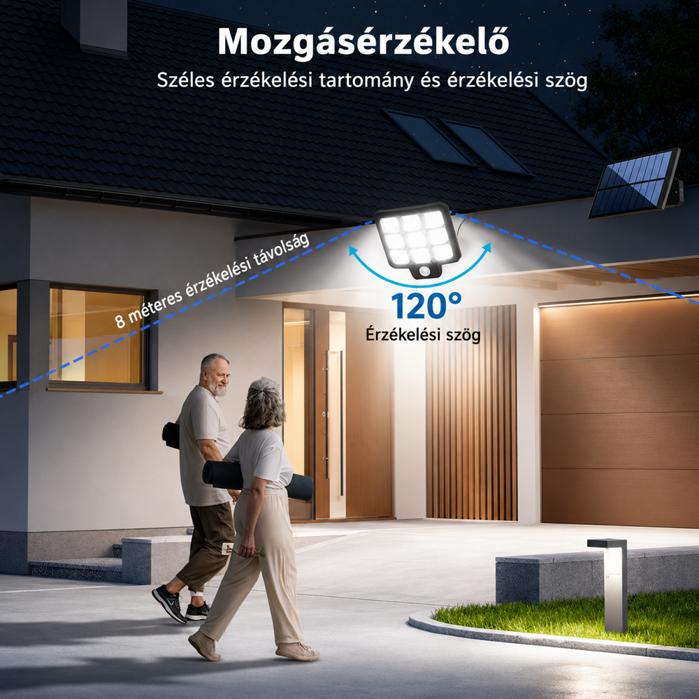 Napelemes LED fali lámpa COB világítással – rozsdamentes acél kültéri lámpa vízálló kivitelben LF-3307A (BBL) 2