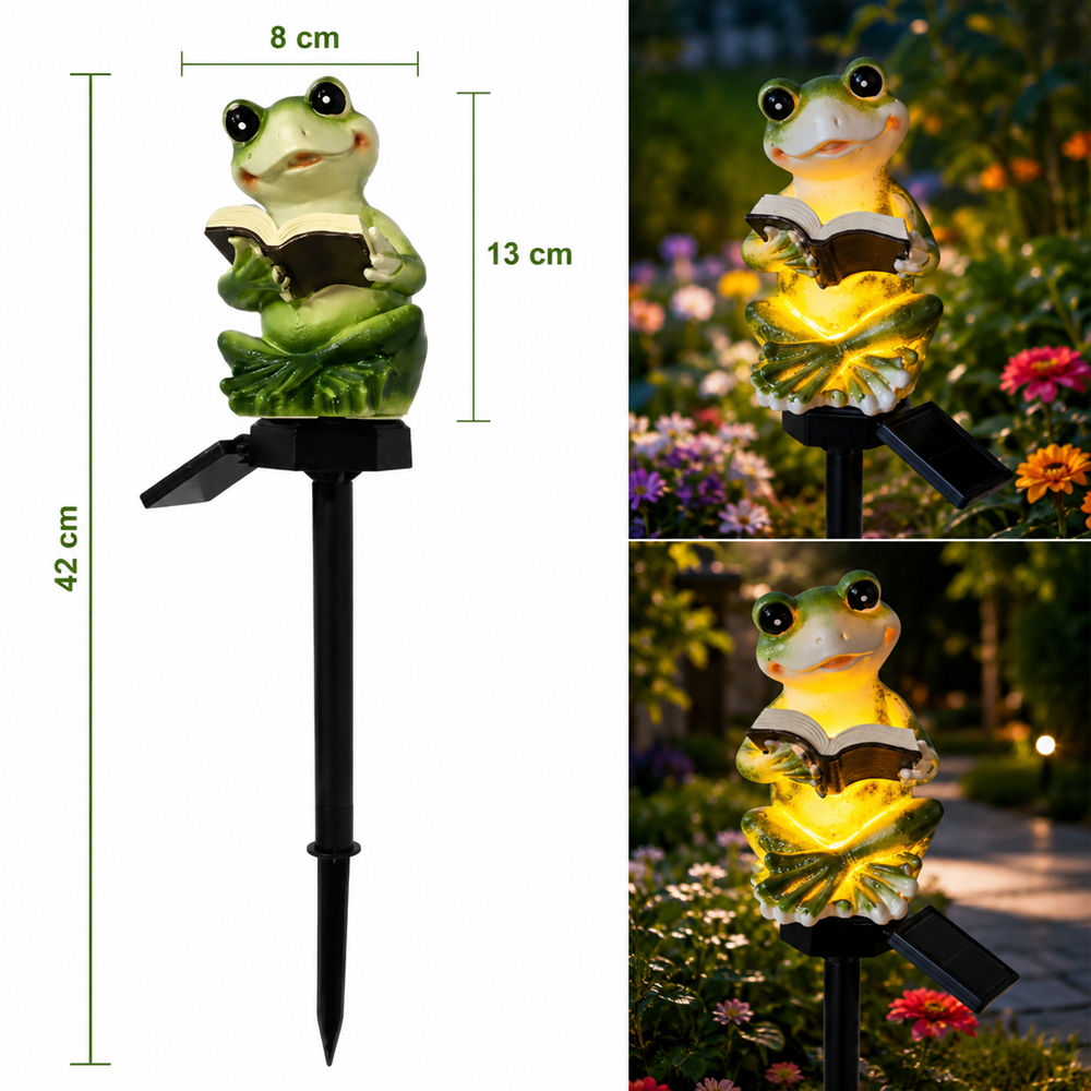 Napelemes béka LED kerti lámpa 41 cm – dekoratív kültéri szolár leszúrható hangulatfény DC-006 (BBD) 4