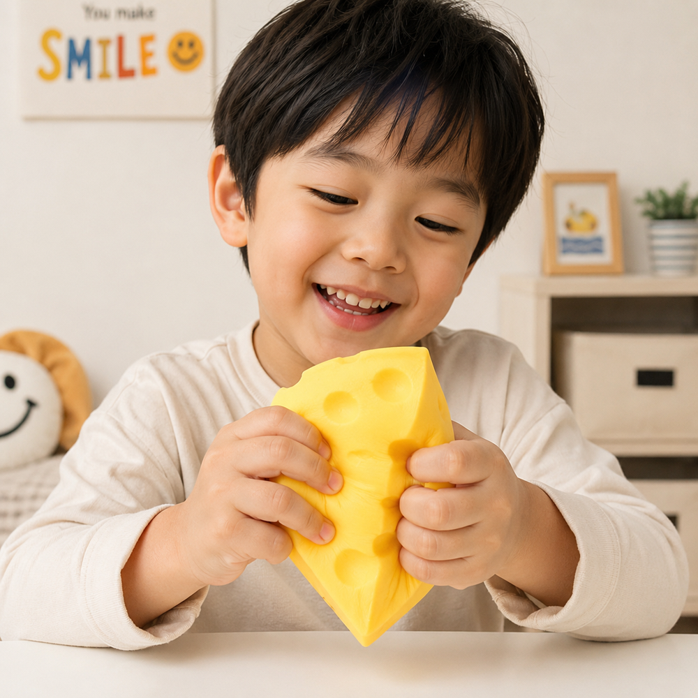 Sajt squishy stresszlabda – puha nyomkodható sajt formájú fidget játék gyerekeknek (BBE) 3