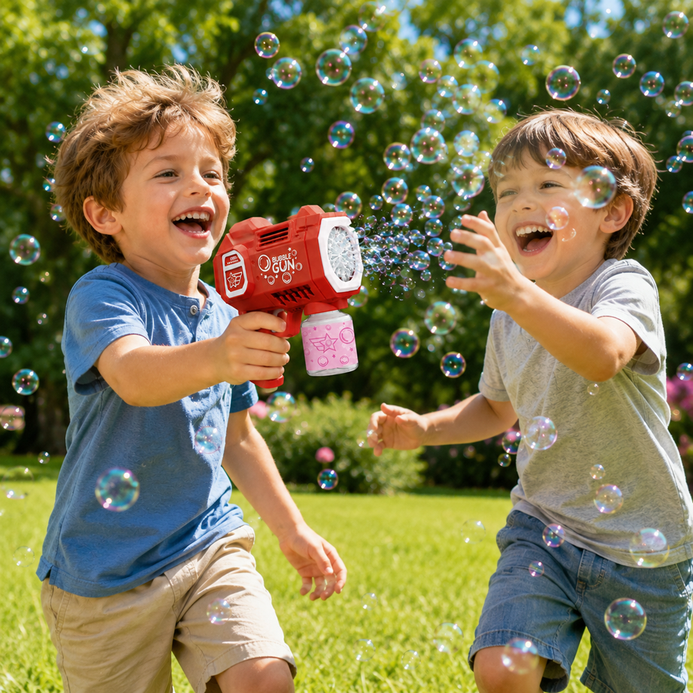 Űrfegyver formájú automata buborékfújó játék – szappanbuborék készítő pisztoly gyerekeknek (BBJ) 4