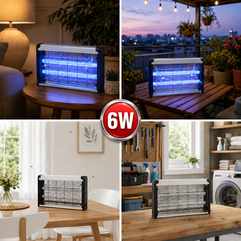 6W LED elektromos rovarcsapda – beltéri UV szúnyog- és légyirtó lámpa vegyszermentes működéssel (BBD) 6
