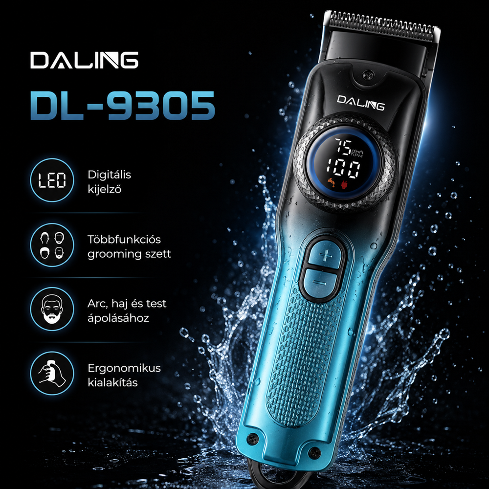 Daling DL-9305 férfi grooming szett digitális kijelzővel – többfunkciós hajvágó, szakállvágó és trimmer készlet (BBD) 3