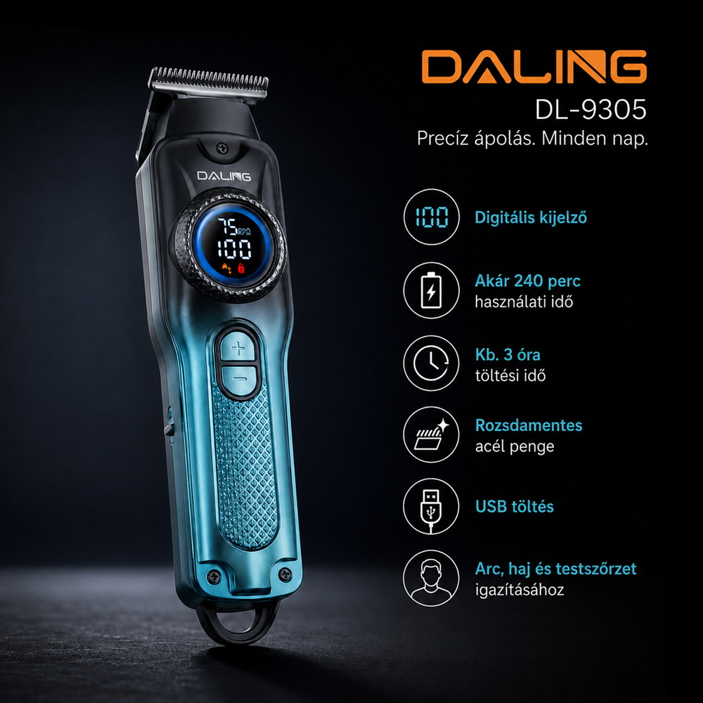 Daling DL-9305 férfi grooming szett digitális kijelzővel – többfunkciós hajvágó, szakállvágó és trimmer készlet (BBD) 4