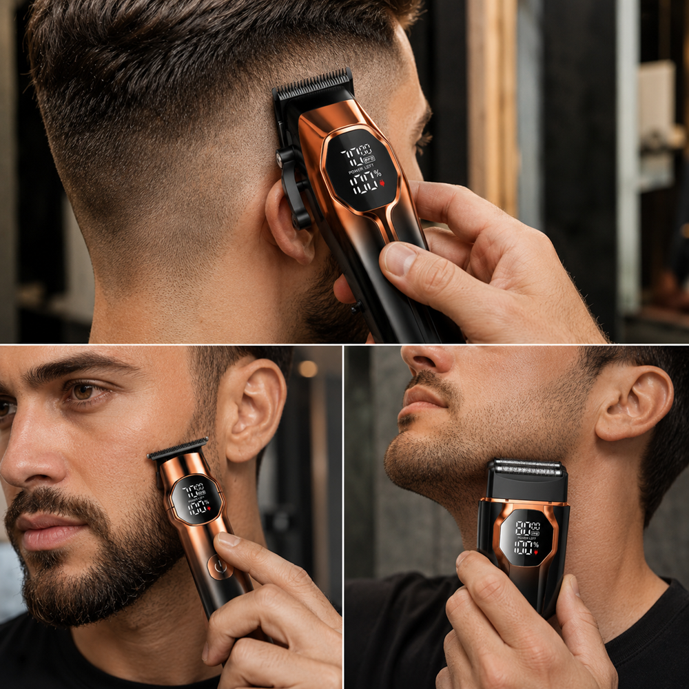 Daling DL-9308 3 az 1-ben grooming szett digitális kijelzővel – hajvágó, trimmer és borotva készlet (BBD) 3