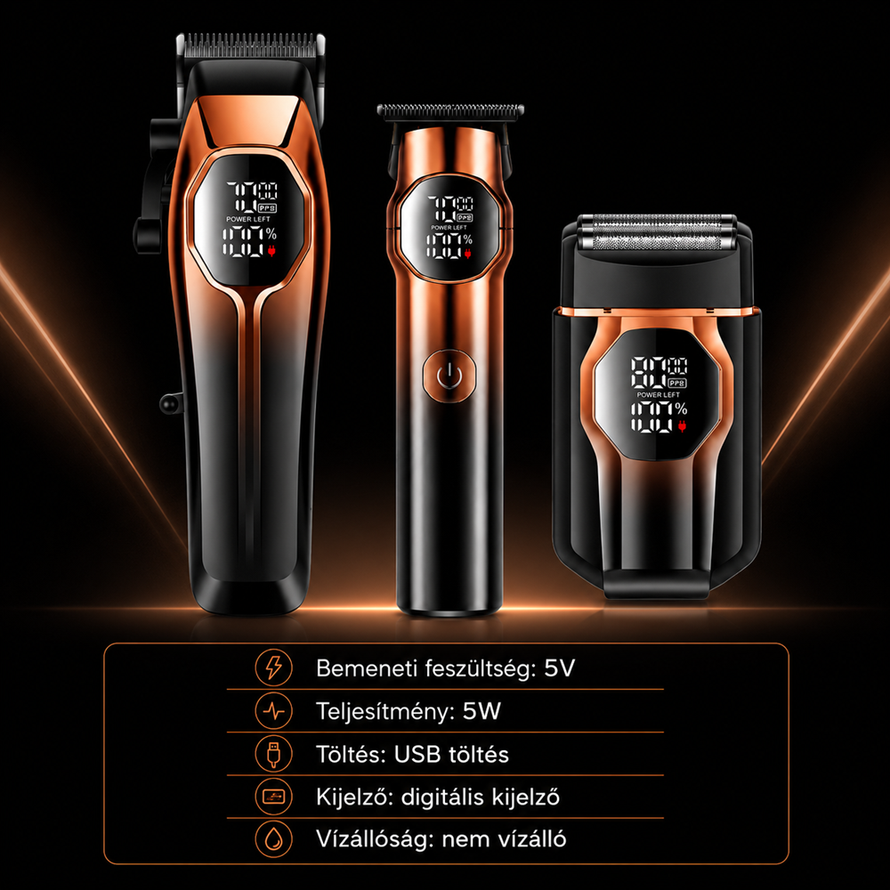 Daling DL-9308 3 az 1-ben grooming szett digitális kijelzővel – hajvágó, trimmer és borotva készlet (BBD) 5