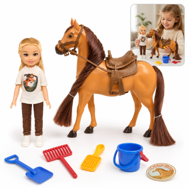 Horse Rider lovas baba játékszett lóval – lovaglós szerepjáték kiegészítőkkel (BBMJ) 1