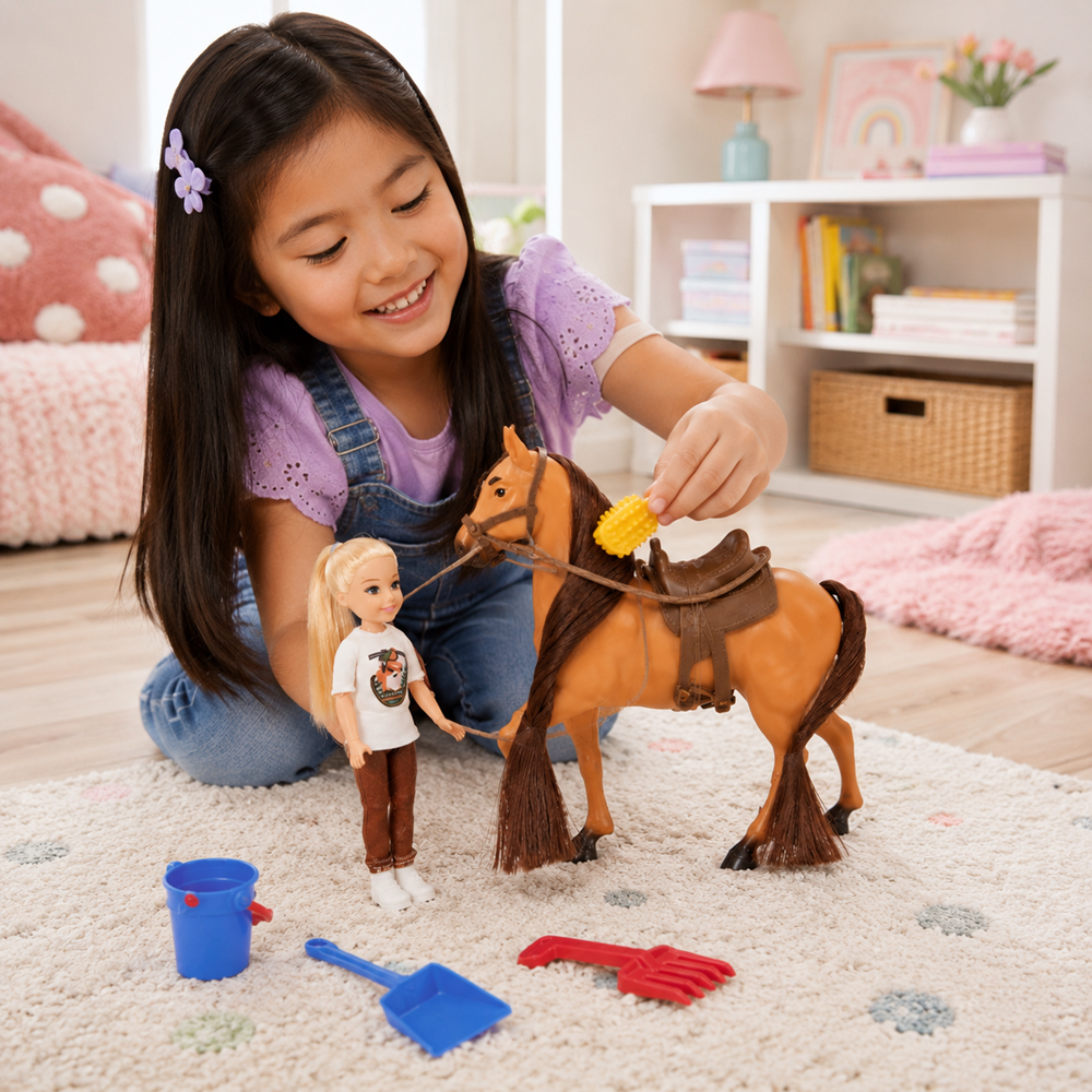 Horse Rider lovas baba játékszett lóval – lovaglós szerepjáték kiegészítőkkel (BBMJ) 3
