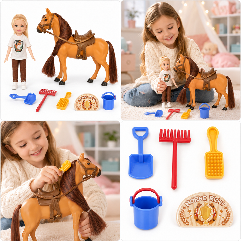 Horse Rider lovas baba játékszett lóval – lovaglós szerepjáték kiegészítőkkel (BBMJ) 4